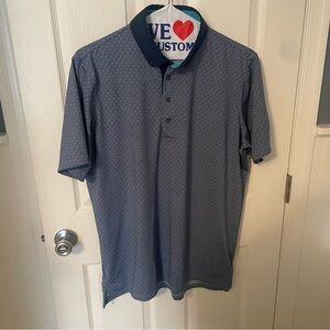 Greyson Performance Waves Polo Golf Shirt Blue Geometric Men’s Large * Fox Logo